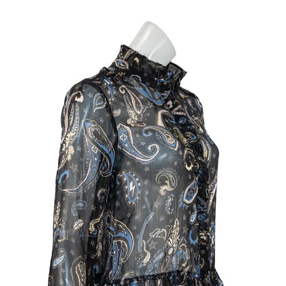 ZADIG & VOLTAIRE Women's Ribbie Paisley Short Dress Black sheer poly size XS - Picture 8 of 9